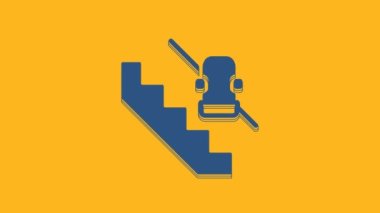Blue Disabled access elevator lift escalator icon isolated on orange background. Movable mechanical chair platform for handicapped human. 4K Video motion graphic animation .