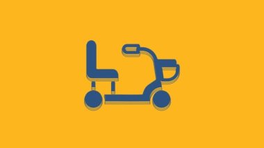 Engelliler için mavi elektrikli sandalye turuncu arka planda izole edilmiş ikon. Mobil scooter simgesi. 4K Video hareketli grafik canlandırması .