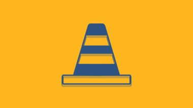 Blue Traffic cone icon isolated on orange background. 4K Video motion graphic animation .