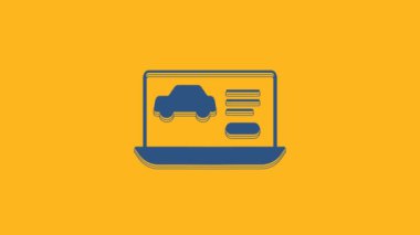 Mavi Donanım, turuncu arka planda izole edilmiş araba ikonu tanımlama durumu. Araba servisi ve tamir parçaları. 4K Video hareketli grafik canlandırması .