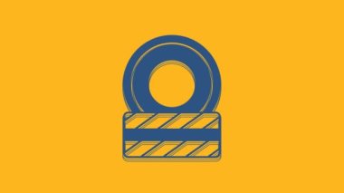 Blue Car tire wheel icon isolated on orange background. 4K Video motion graphic animation .