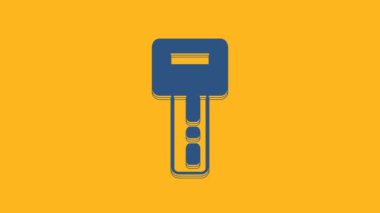 Blue Car key with remote icon isolated on orange background. Car key and alarm system. 4K Video motion graphic animation .
