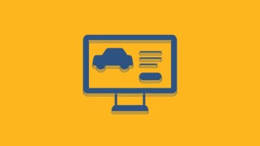 Blue Hardware diagnostics condition of car icon isolated on orange background. Car service and repair parts. 4K Video motion graphic animation .