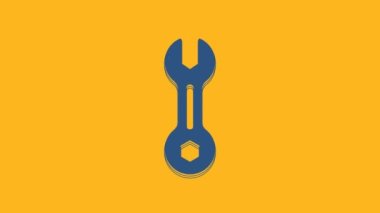 Blue Wrench spanner icon isolated on orange background. 4K Video motion graphic animation .