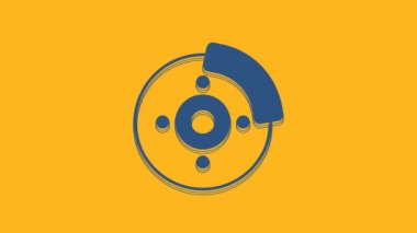 Blue Car brake disk with caliper icon isolated on orange background. 4K Video motion graphic animation .