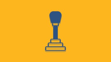 Blue Gear shifter icon isolated on orange background. Manual transmission icon. 4K Video motion graphic animation .