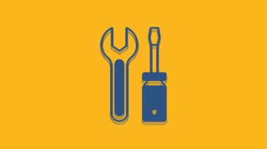 Blue Screwdriver and wrench spanner tools icon isolated on orange background. Service tool symbol. 4K Video motion graphic animation .