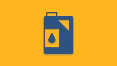 Blue Canister for motor machine oil icon isolated on orange background. Oil gallon. Oil change service and repair. Engine oil sign. 4K Video motion graphic animation .