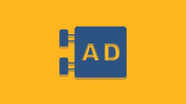 Blue Advertising icon isolated on orange background. Concept of marketing and promotion process. Responsive ads. Social media advertising. 4K Video motion graphic animation .