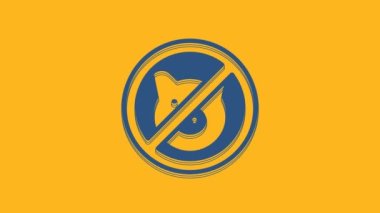 Blue No pig icon isolated on orange background. Stop pork. Animal symbol. 4K Video motion graphic animation.