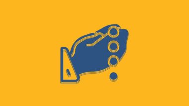 Blue Hands in praying position with rosary icon isolated on orange background. Praying hand islam muslim religion spirituality religious. 4K Video motion graphic animation.