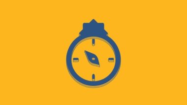 Blue Qibla icon isolated on orange background. Qibla Islamic Arab term used for the direction for offering a prayer, which is Kaaba in Mecca. 4K Video motion graphic animation.