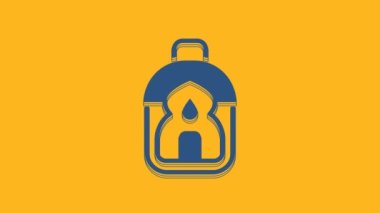 Blue Ramadan Kareem lantern icon isolated on orange background. 4K Video motion graphic animation.