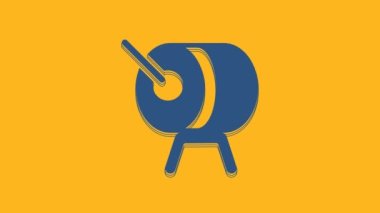 Blue Ramadan drum icon isolated on orange background. 4K Video motion graphic animation.