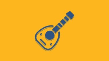 Blue Musical instrument lute icon isolated on orange background. Arabic, Oriental, Greek music instrument. 4K Video motion graphic animation.
