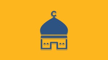 Blue Muslim Mosque icon isolated on orange background. 4K Video motion graphic animation.