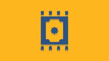 Blue Traditional carpet culture ramadan arabic islamic celebration icon isolated on orange background. 4K Video motion graphic animation.