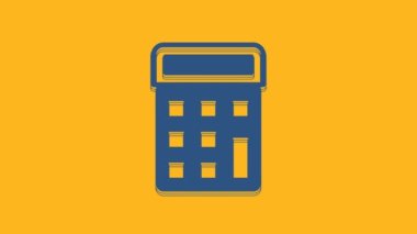 Blue Calculator icon isolated on orange background. Accounting symbol. Business calculations mathematics education and finance. 4K Video motion graphic animation.
