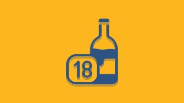 Blue Wine bottle icon isolated on orange background. Age limit for alcohol. 4K Video motion graphic animation.