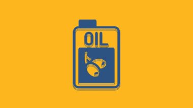 Blue Bottle of olive oil icon isolated on orange background. Jug with olive oil icon. 4K Video motion graphic animation.