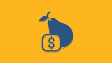Blue Price tag for pear icon isolated on orange background. 4K Video motion graphic animation.