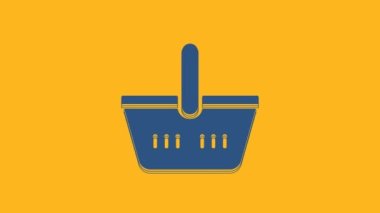 Blue Shopping basket icon isolated on orange background. Online buying concept. Delivery service sign. Shopping cart symbol. 4K Video motion graphic animation.