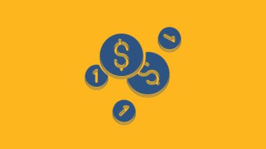 Blue Coin money with dollar symbol icon isolated on orange background. Banking currency sign. Cash symbol. 4K Video motion graphic animation.