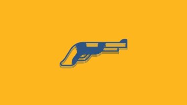Blue Vintage pistol icon isolated on orange background. Ancient weapon. 4K Video motion graphic animation.
