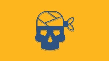 Blue Pirate captain icon isolated on orange background. 4K Video motion graphic animation.