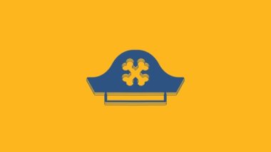 Blue Pirate hat icon isolated on orange background. 4K Video motion graphic animation.