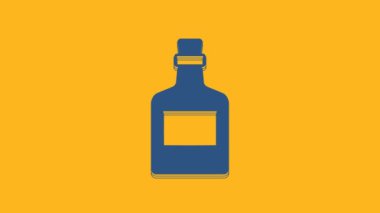 Blue Alcohol drink Rum bottle icon isolated on orange background. 4K Video motion graphic animation.