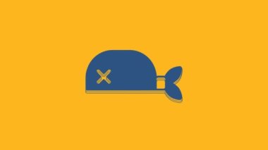 Blue Pirate bandana for head icon isolated on orange background. 4K Video motion graphic animation.