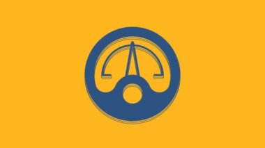 Blue Motor gas gauge icon isolated on orange background. Empty fuel meter. Full tank indication. 4K Video motion graphic animation.