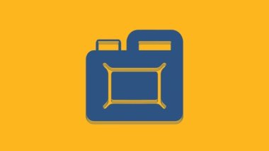 Blue Canister for motor machine oil icon isolated on orange background. Oil gallon. Oil change service and repair. Engine oil sign. 4K Video motion graphic animation.