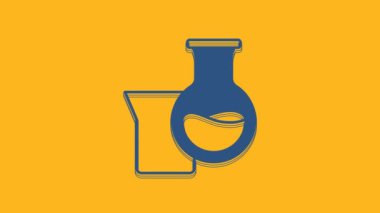 Blue Oil petrol test tube icon isolated on orange background. 4K Video motion graphic animation.