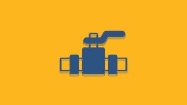 Blue Industry metallic pipes and valve icon isolated on orange background. 4K Video motion graphic animation.