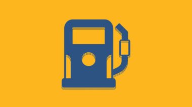 Blue Petrol or gas station icon isolated on orange background. Car fuel symbol. Gasoline pump. 4K Video motion graphic animation.
