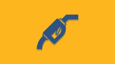 Blue Gasoline pump nozzle icon isolated on orange background. Fuel pump petrol station. Refuel service sign. Gas station icon. 4K Video motion graphic animation.