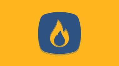 Blue Fire flame icon isolated on orange background. 4K Video motion graphic animation.