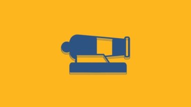 Blue Cannon icon isolated on orange background. 4K Video motion graphic animation.