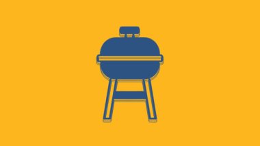 Blue Barbecue grill icon isolated on orange background. BBQ grill party. 4K Video motion graphic animation.