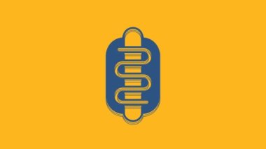 Blue Hotdog sandwich icon isolated on orange background. Sausage icon. Fast food sign. 4K Video motion graphic animation.