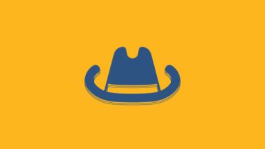 Blue Western cowboy hat icon isolated on orange background. 4K Video motion graphic animation.