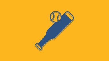 Blue Baseball bat with ball icon isolated on orange background. 4K Video motion graphic animation.