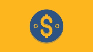 Blue Dollar symbol icon isolated on orange background. Cash and money, wealth, payment symbol. Casino gambling. 4K Video motion graphic animation.