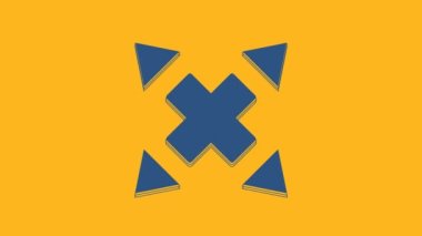 Blue Many ways directional arrow icon isolated on orange background. 4K Video motion graphic animation.