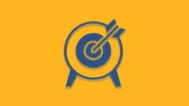Blue Target financial goal concept icon isolated on orange background. Symbolic goals achievement, success. 4K Video motion graphic animation.