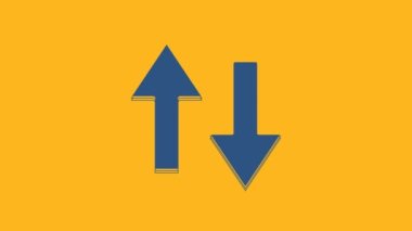 Mavi Ok simgesi turuncu arkaplanda izole edildi. Yön Arrowhead sembolü. Navigasyon işaretçisi işareti. 4K Video hareketli grafik canlandırması.