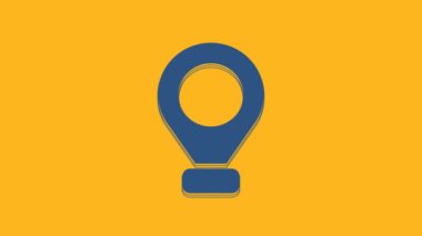Blue Map pin icon isolated on orange background. Navigation, pointer, location, map, gps, direction, place, compass, search concept. 4K Video motion graphic animation.