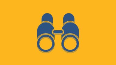 Blue Binoculars icon isolated on orange background. Find software sign. Spy equipment symbol. 4K Video motion graphic animation.